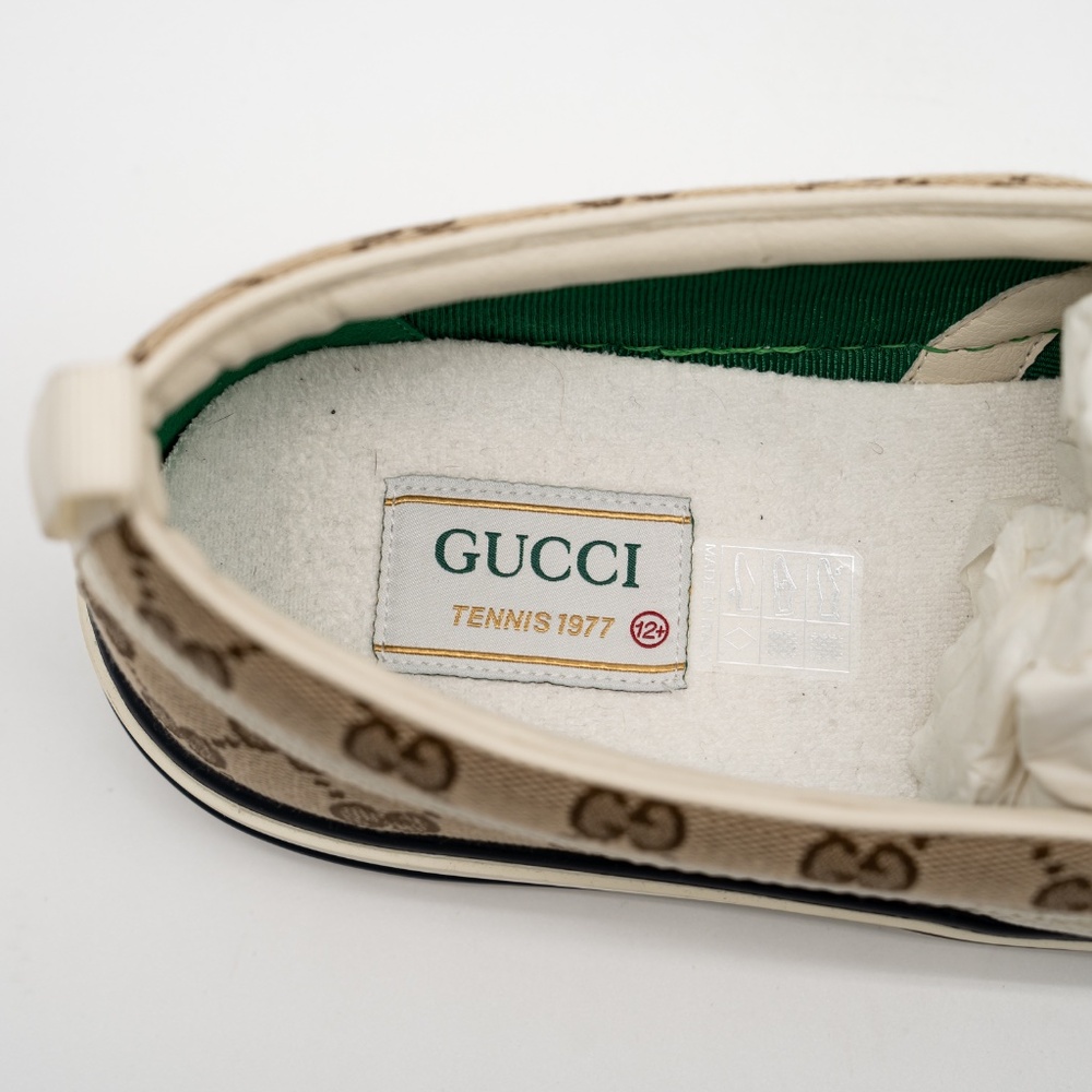 size 12.5G 13 US Gucci Tennis Slip On Canvas GG Brown Beige - Picture 8 of 10